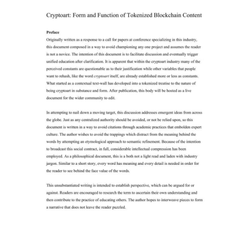 Cryptotart: Form and Functions of Tokenized Blockchain Content